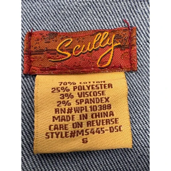 Scully Honey Creek Aztec Embroidered Denim Jacket Knit‎ Sleeve Western Small S - Picture 4 of 5